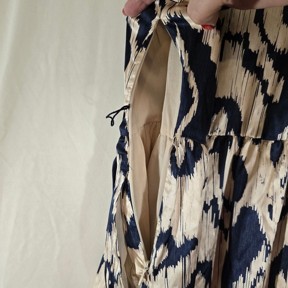 Spartina 449 Silk Maxi Dress Ikat Print Sleeveless V-Neck Beige Navy XXL - Picture 12 of 12